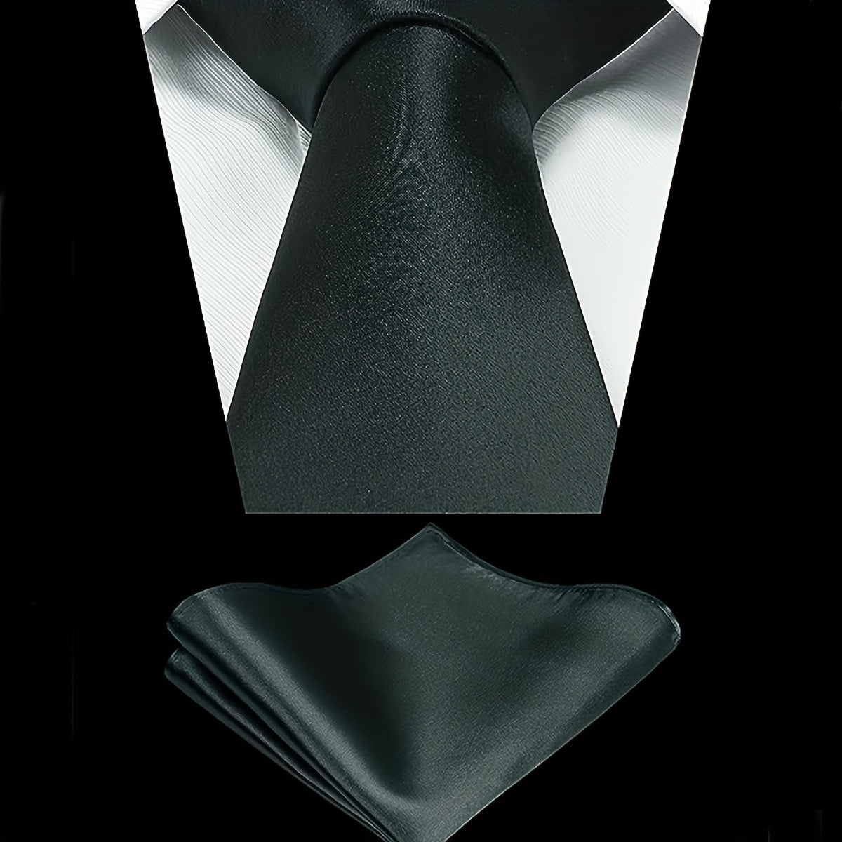 Men's Plain Color Tie and Pocket Square Set with Handkerchief and Business Tie