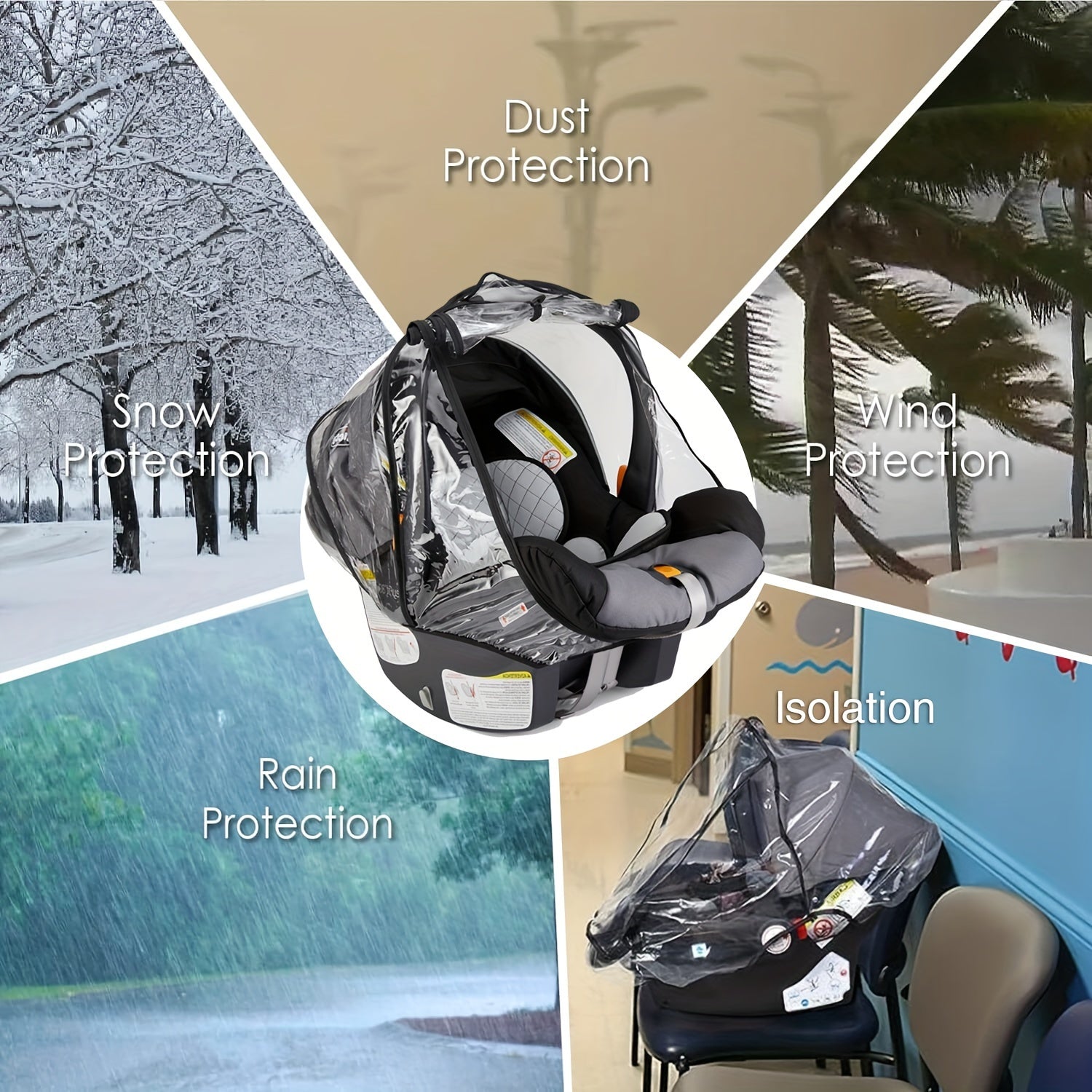 Universal Car Seat Rain Cover Waterproof Dust Snow EVA Material with Zipper Ventilation