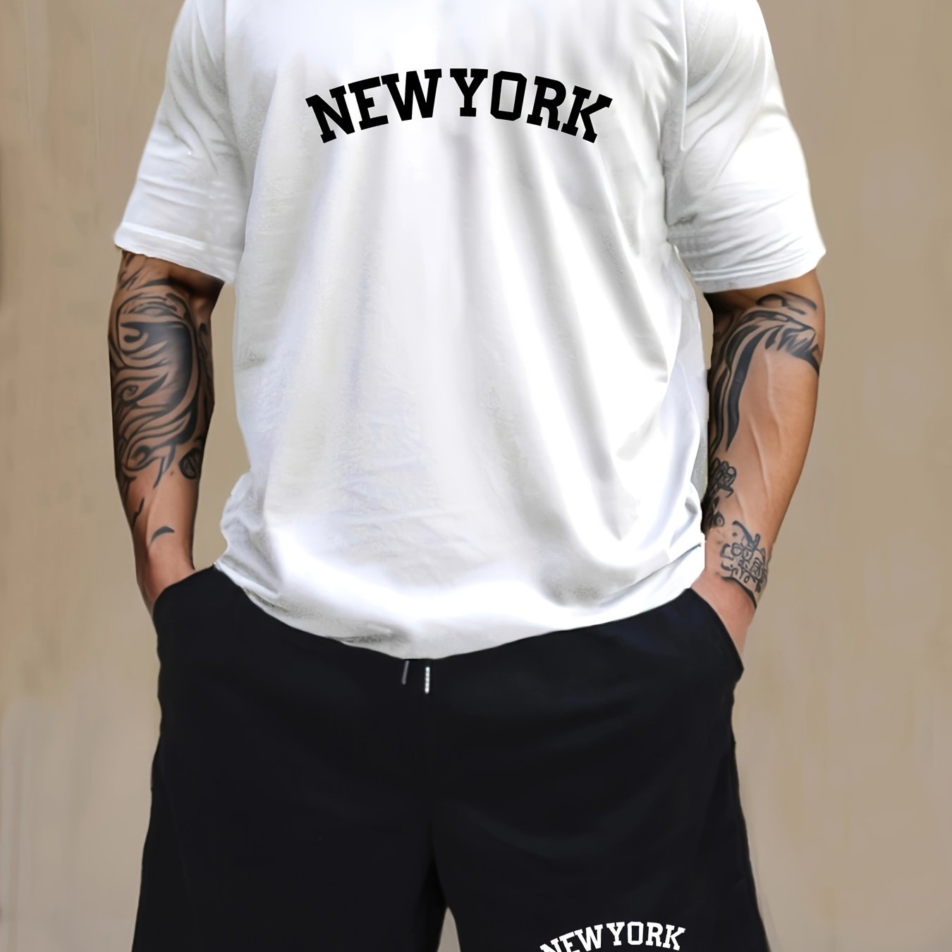 Men's Casual 2-Piece Pajama Set Short Sleeve T-Shirt Knee-Length Shorts Polyester Spandex All-Season