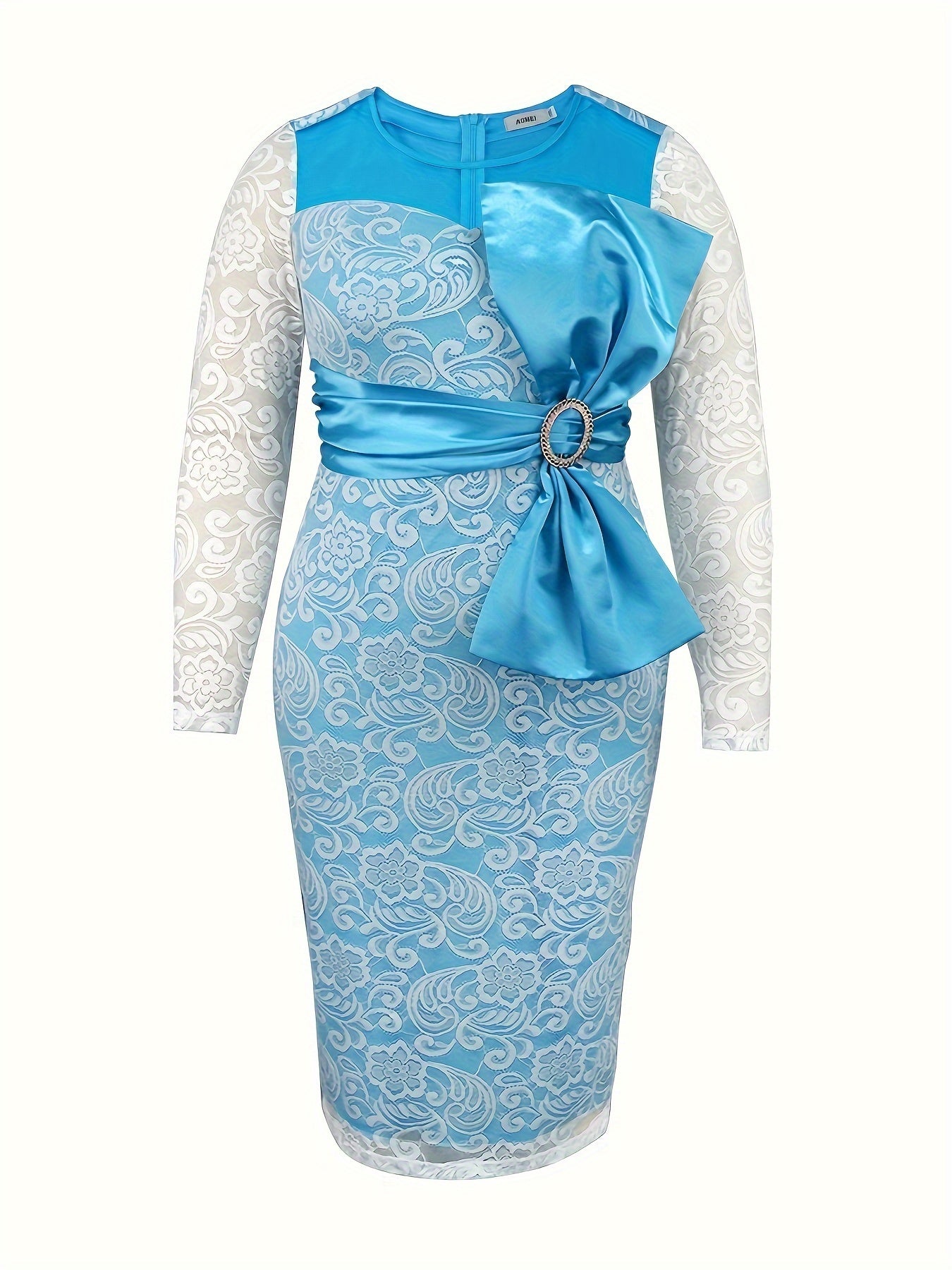 Women's Lace Party Dress Long Sleeve Slim Fit Midi Wedding Attire