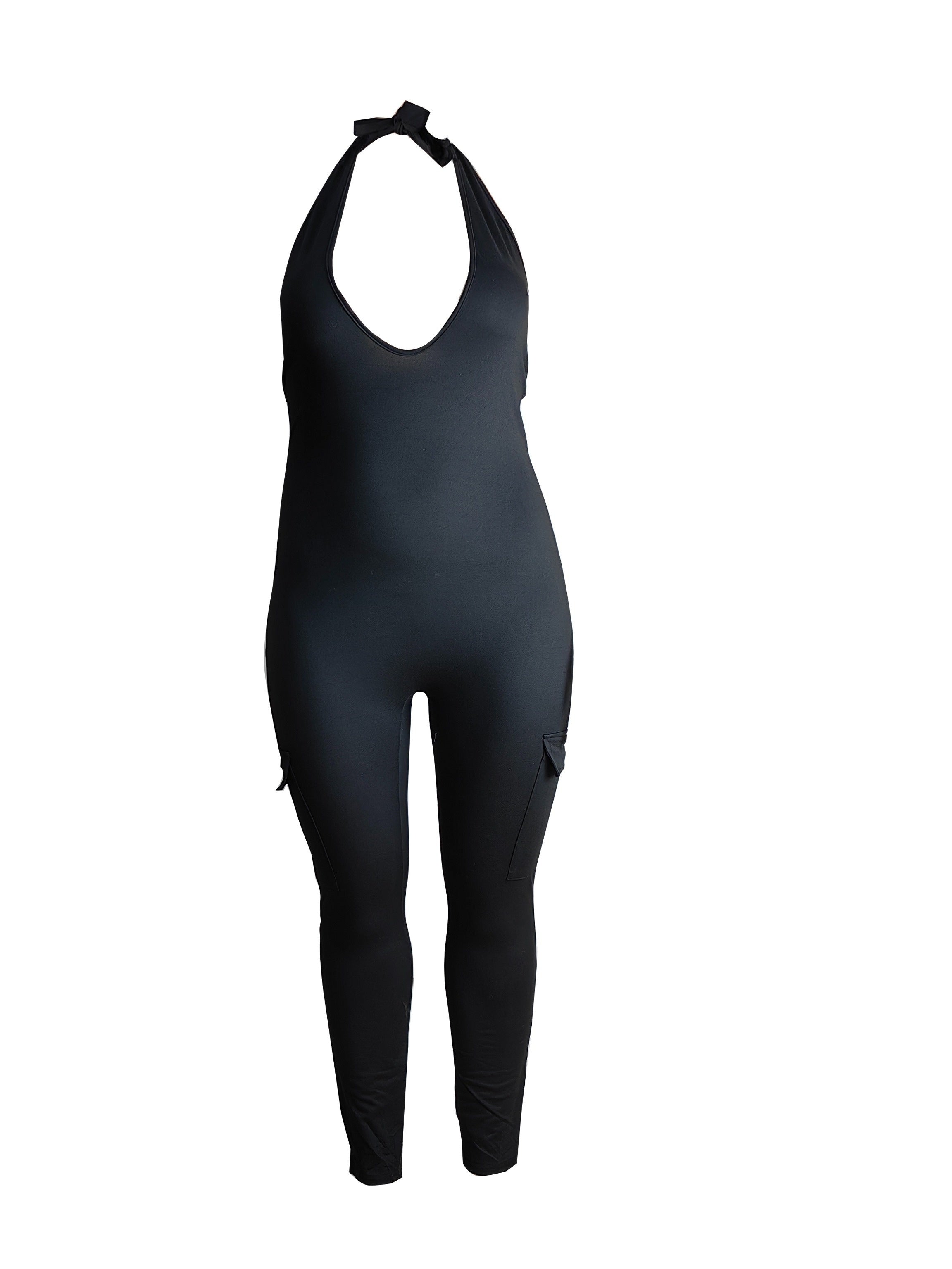 Plus Size Women's Black Stretch Bodysuit Jumpsuit for Casual and Formal Wear