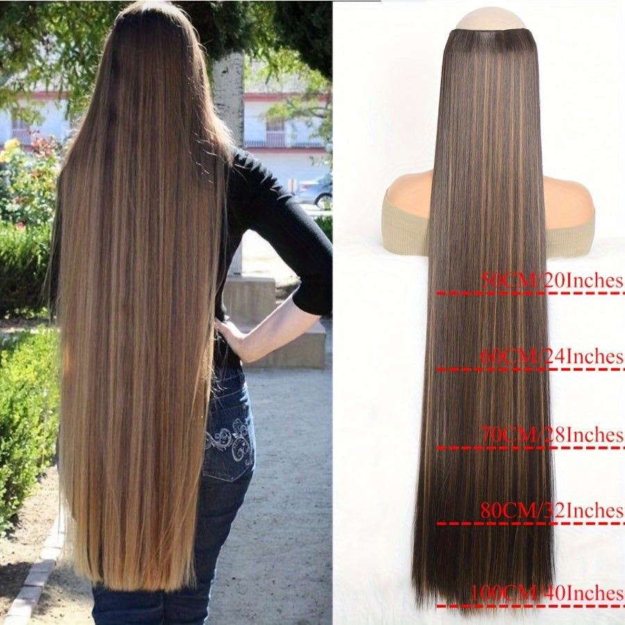 Women Synthetic Hair Extensions Clip-In Long Straight Black Brown Blonde 50-100cm