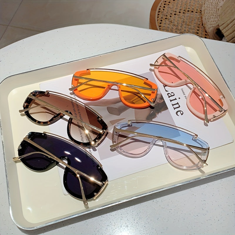 Women's Gradient Lens Semi-Rimless Shield Sunglasses with One-Piece Lens