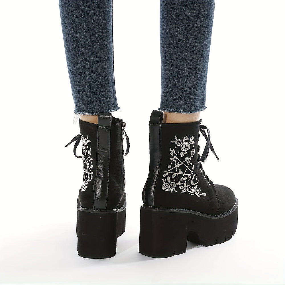 Women’s Faux Leather Platform Combat Boots Chunky Heel Gothic Zipper