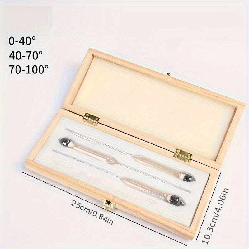 Набор из 3-х спиртометров с таблицей преобразования 0-100 пруф для виноделия и тестирования спиртных напитков