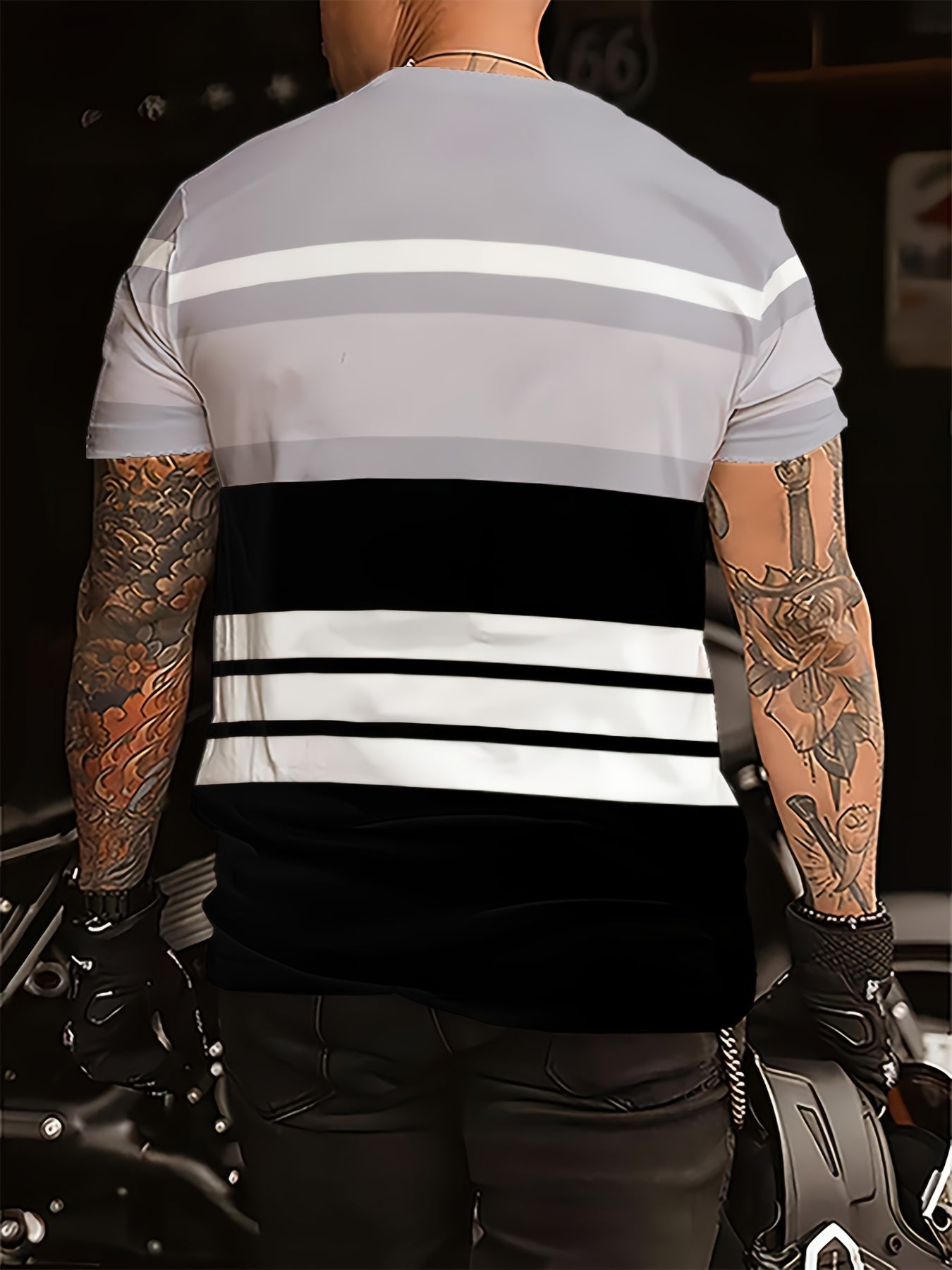 Men's Polyester Striped Crew Neck T-Shirt Regular Fit All-Season