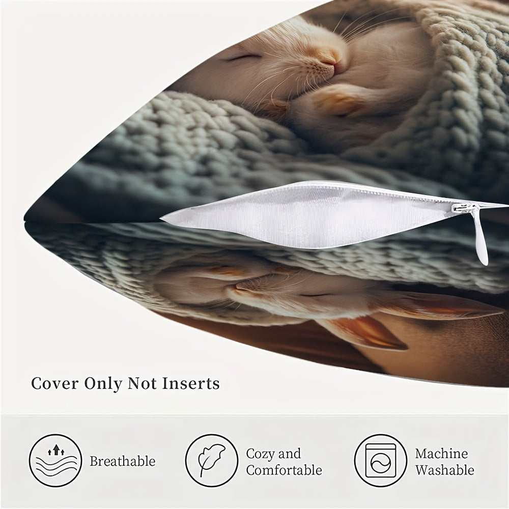 Reversible Christmas Bunny Pillowcase Polyester Cushion Cover for Home and Office