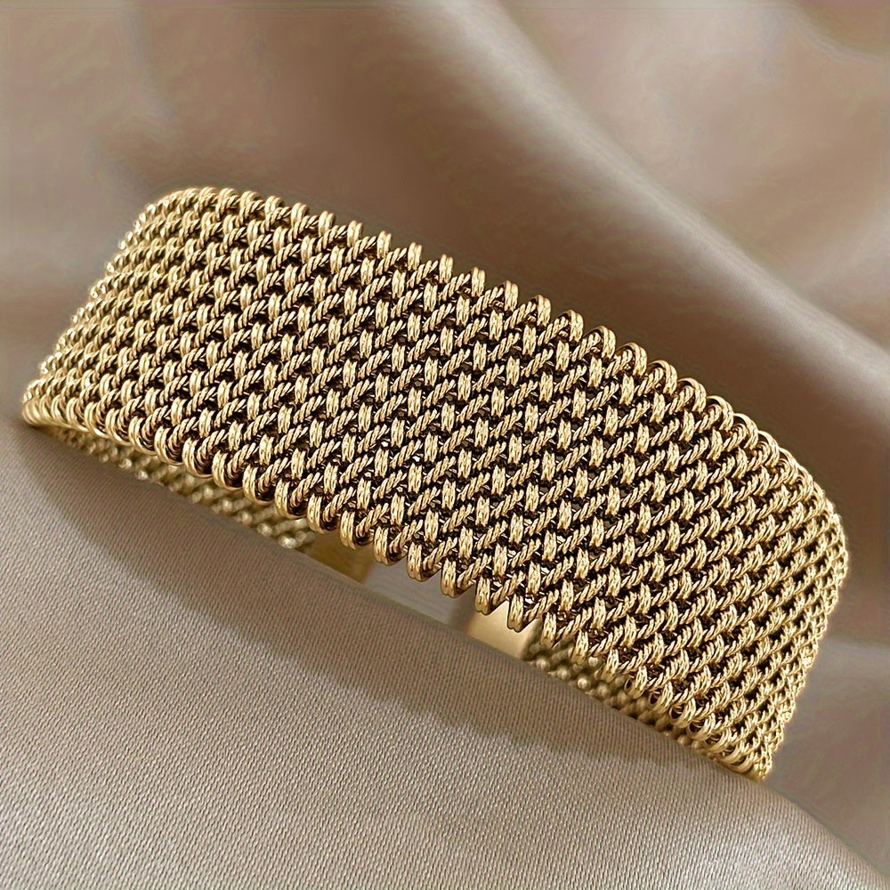 Stainless Steel Braided Mesh Open Bracelet Waterproof Jewelry for Men Women