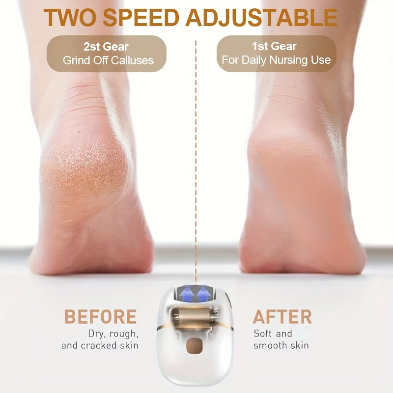Electric Foot Grinder USB Rechargeable Battery with 2 Replaceable Heads for Thick and Light Beige Skin