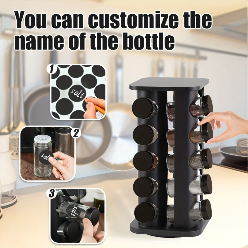 Estante de almacenamiento para botellas de especias con rotación de 360° que sostiene de 12 a 20 frascos, organizador de cocina