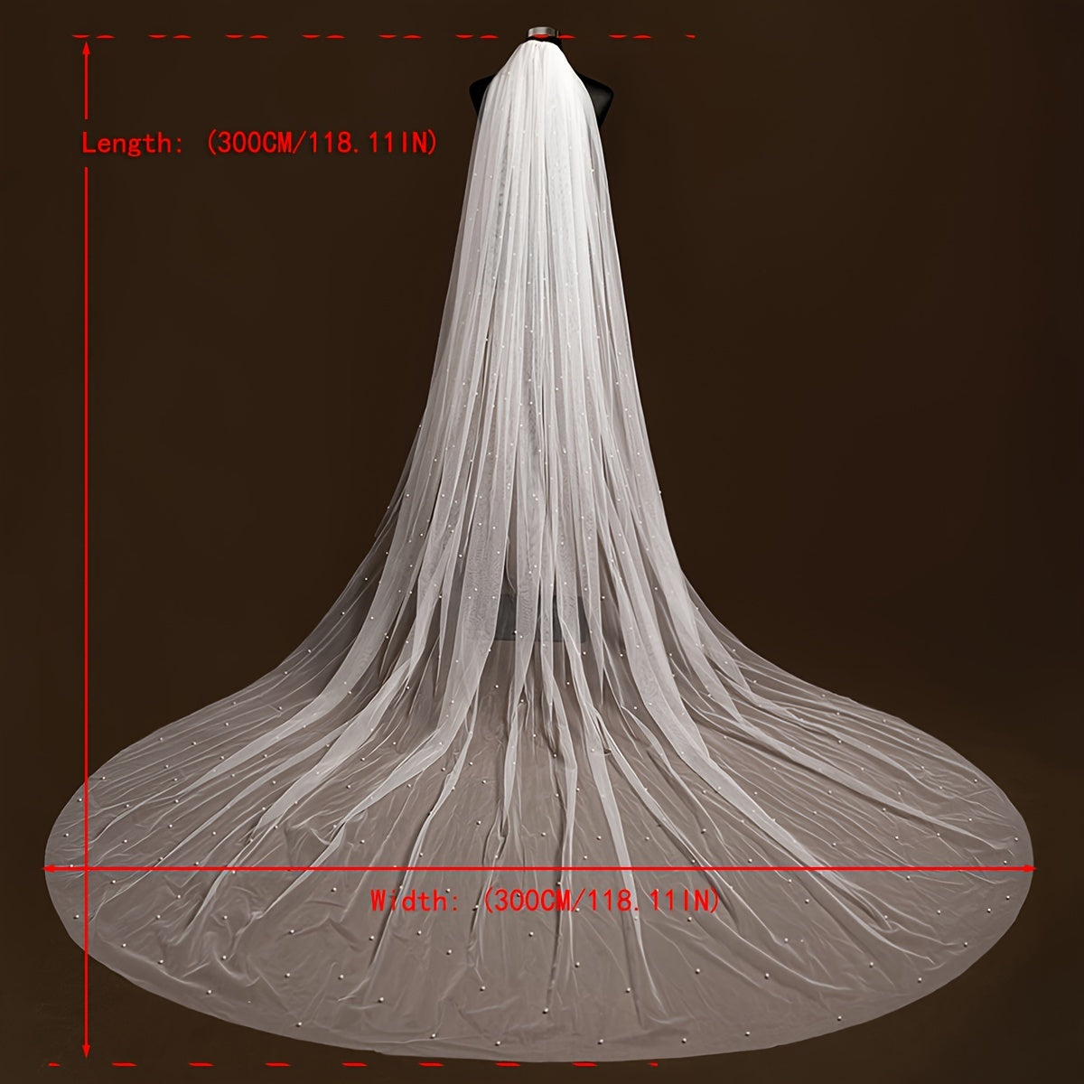 Wedding Veil with Comb Church Floor Long Triple Wide Rice Pearl Bridal Accessory