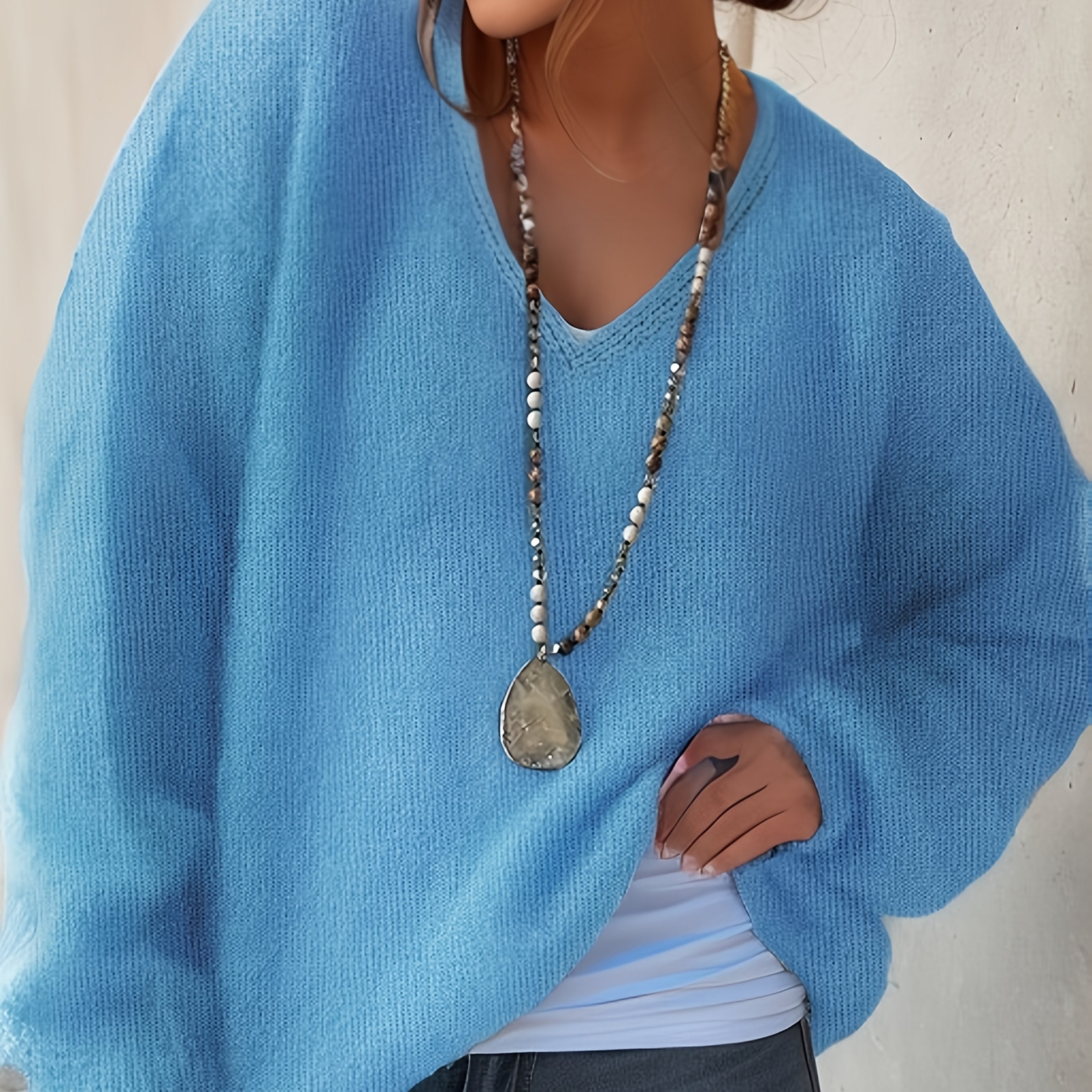 Women's Plus Size V-Neck Sweater Long Sleeve Fall Winter Soft Elegant