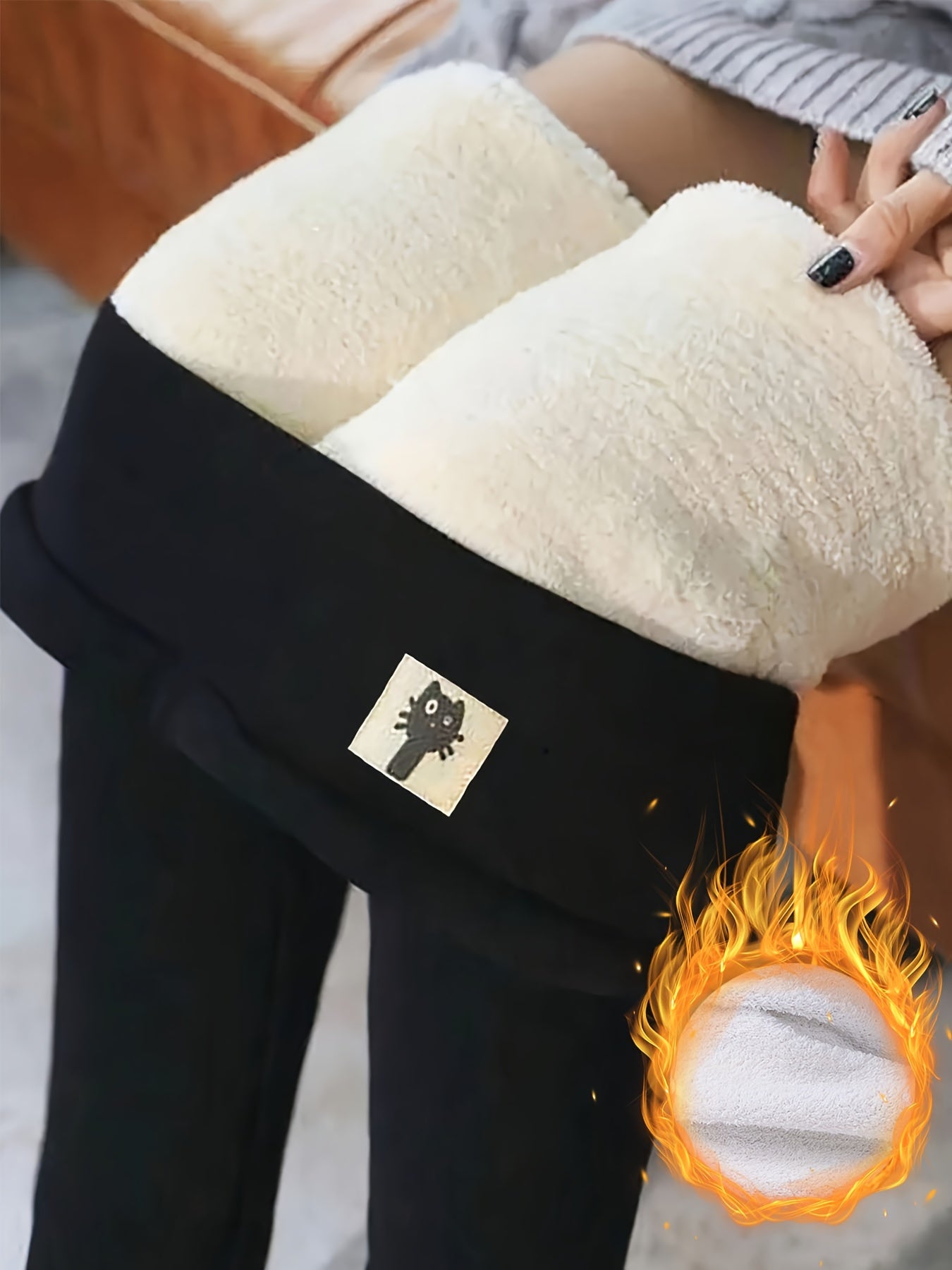 Women's Fleece Lined Winter Pants Navy Blue Plus Size Thick Leggings