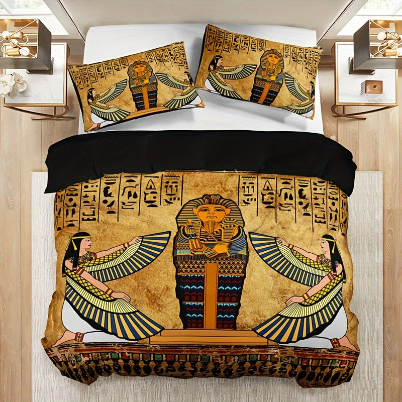 Egyptian Art Duvet Cover Set 3 Pieces Soft Breathable HD Printed Bedding