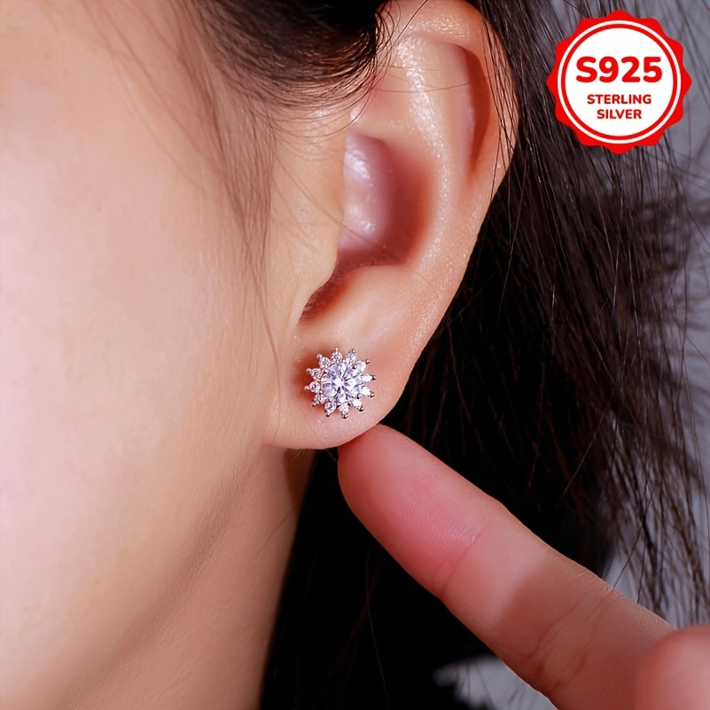 Chiroyli 925 Sterling Silver Qor to'pi Stud Ziraklar, 2.76g Yengil Gipoallergen Oltin Oq Kubik Zirconiya, Ayollar uchun Romantik Dizayn - Har kuni, 14-fevral va To'y uchun Ideal, 8mm O'lcham, Teriga yumshoq.