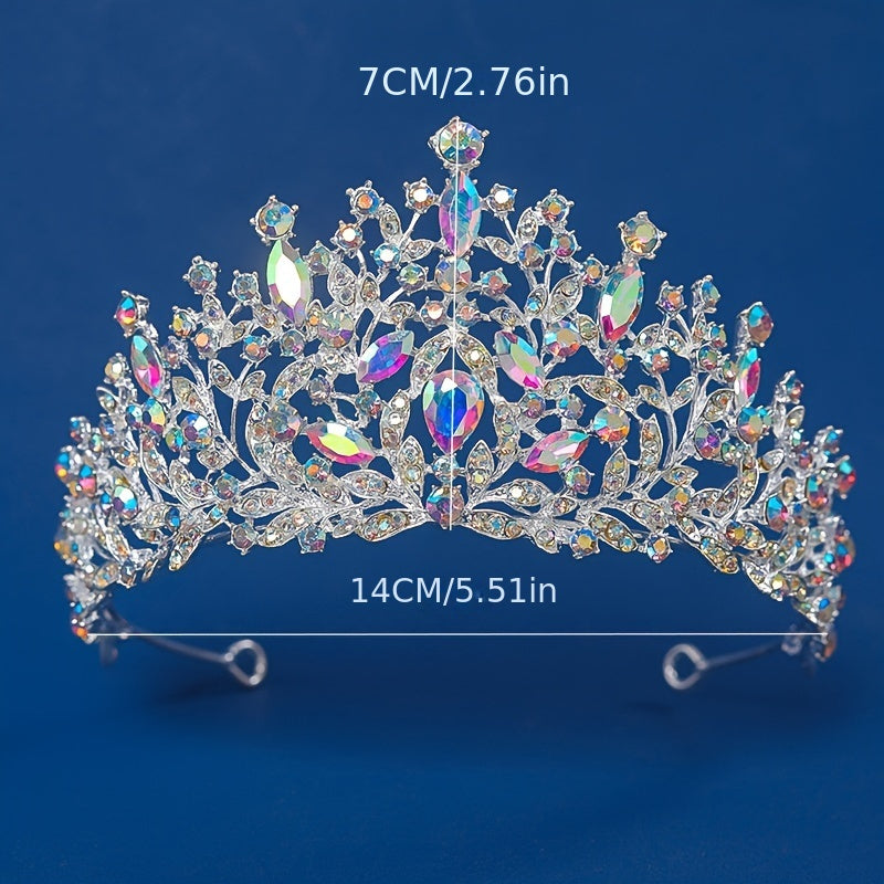 Bridal Crown with Vibrant Rhinestones Queen Tiara Hair Accessory for Weddings