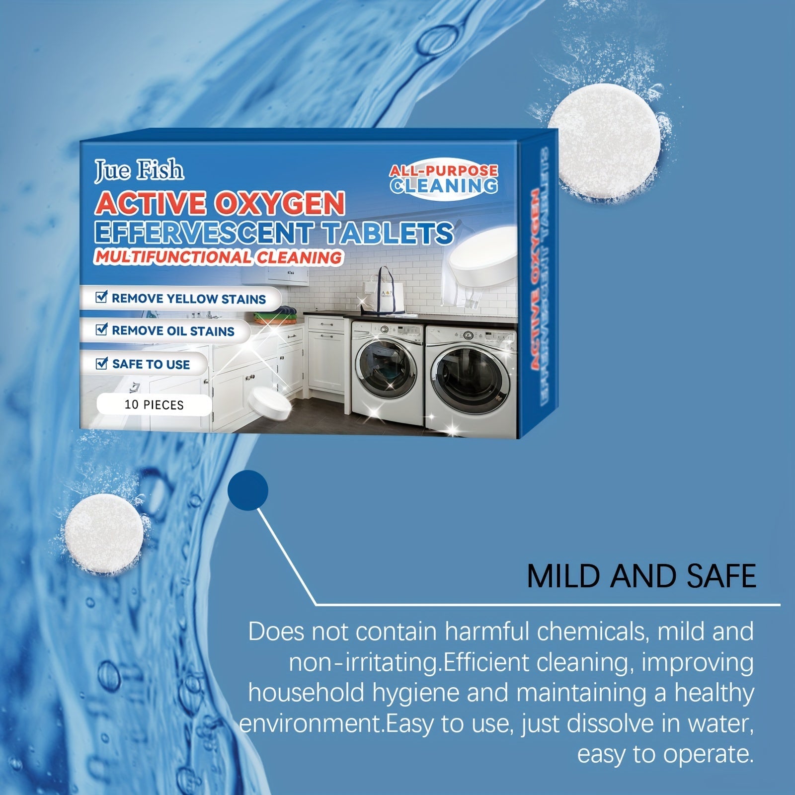 Set of 10 Oxygen Cleaning Tablets for Kitchen Grease and Oil Stains