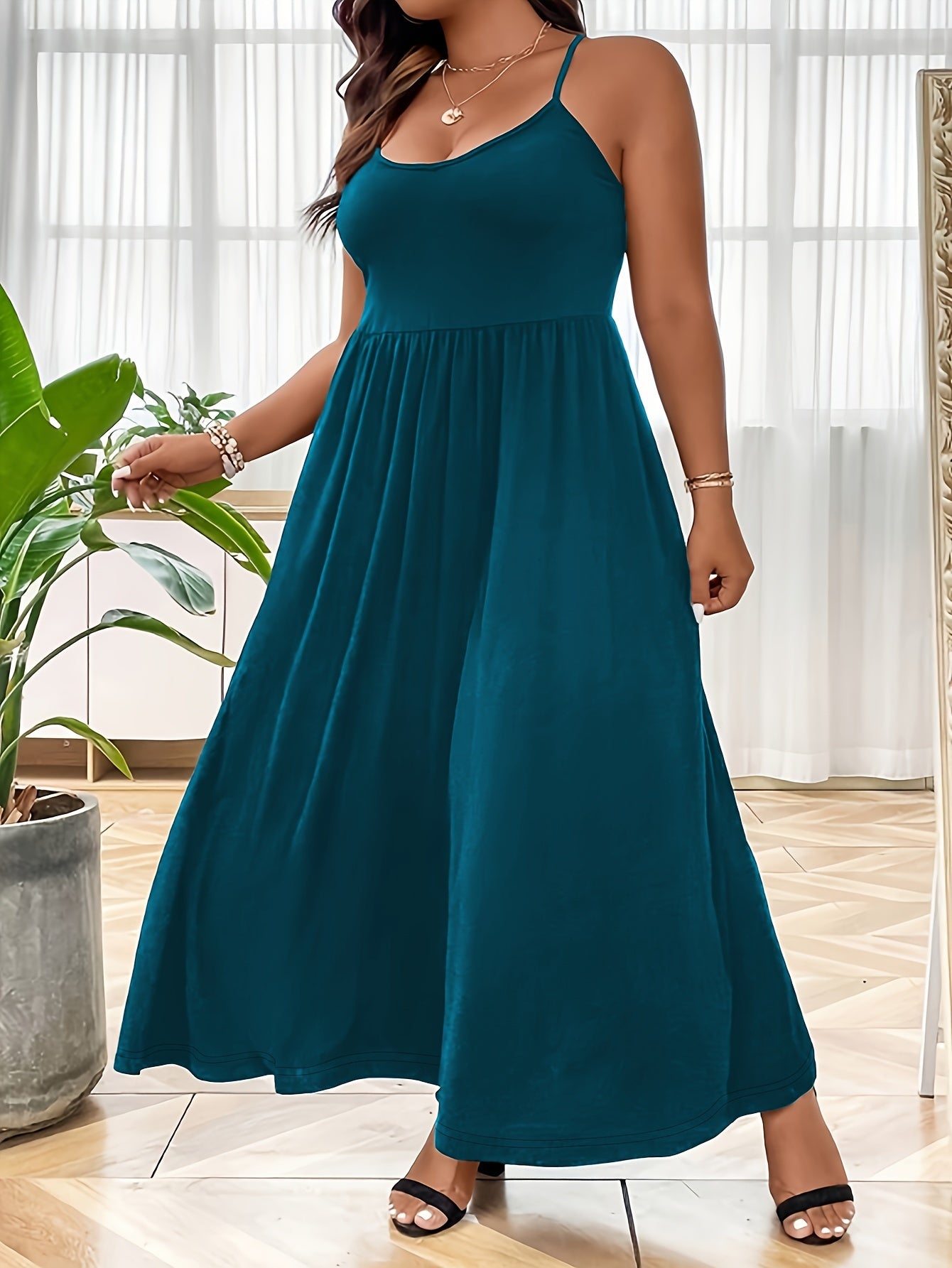 Plus Size Women's Sleeveless Nightgown Black Knee-Length Sleep Dress Lounge Wear