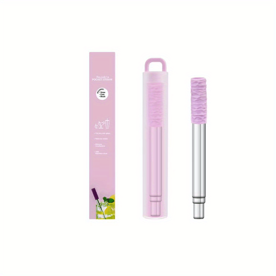 Stainless Steel Telescopic Straw with Case, Portable Foldable, Cold Beverages
