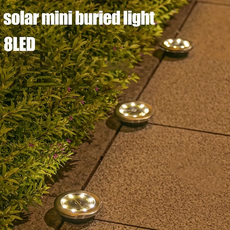 8PCS Luces solares de suelo para exteriores, luces de camino para césped, jardín, resistentes al agua, acero inoxidable, 8LED
