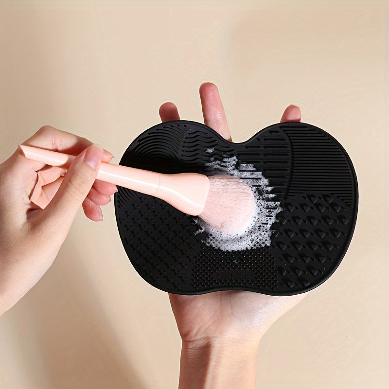 Unisex Silicone Makeup Brush Cleaning Mat Apple-Shaped Wash Pad Portable