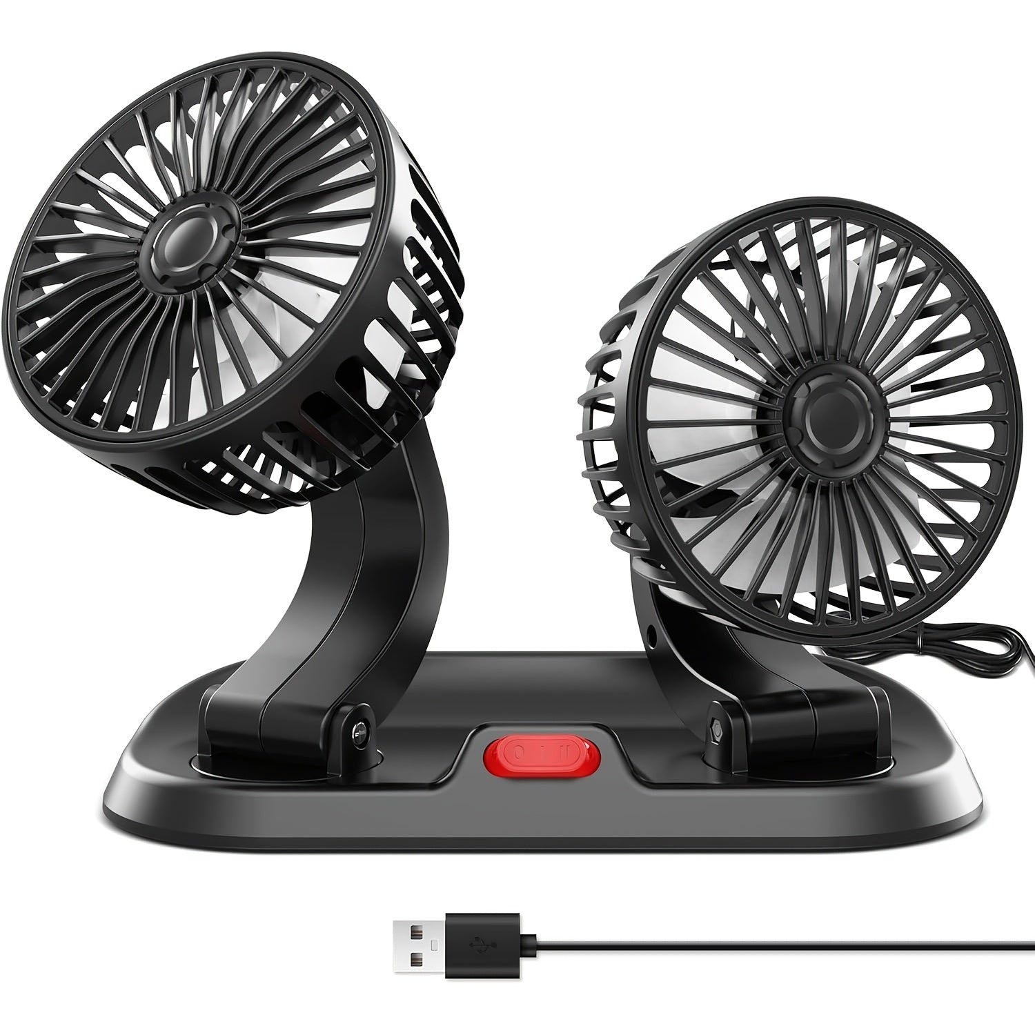 Dual Head USB Car Fan with 360° Adjustable Design, 2 Speeds, Foldable Portable