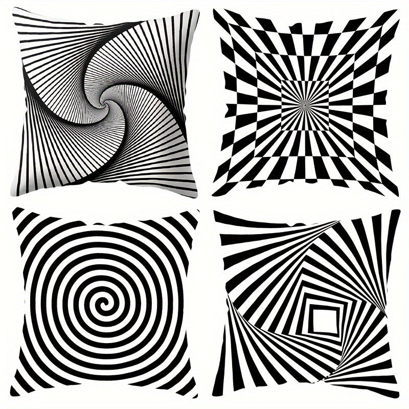 Black and White Striped Velvet Pillowcase 44cm Square Double Sided Print for Living Room Office