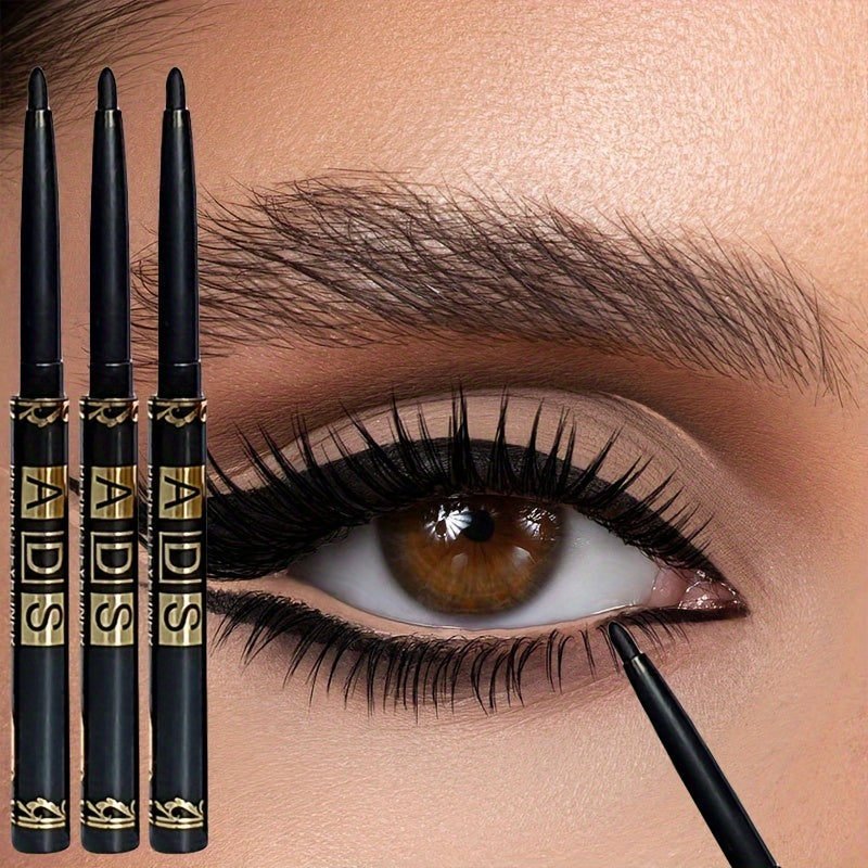 Set of 3 Waterproof Black Eyeliner Pencils with Twist Application Smudge-Proof Sweatproof