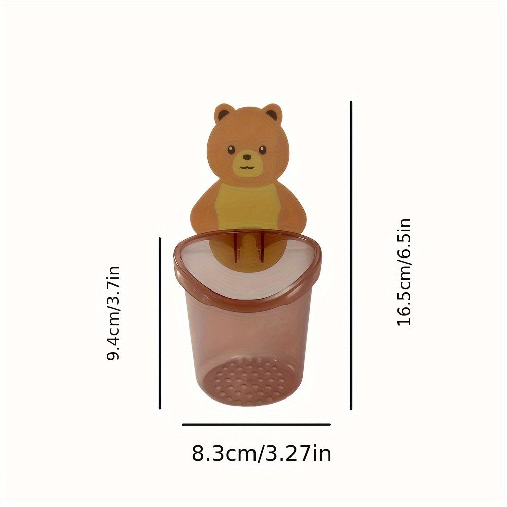 Set of 3 Bear Toothbrush and Toothpaste Holders Wall-Mounted Bathroom Organizer
