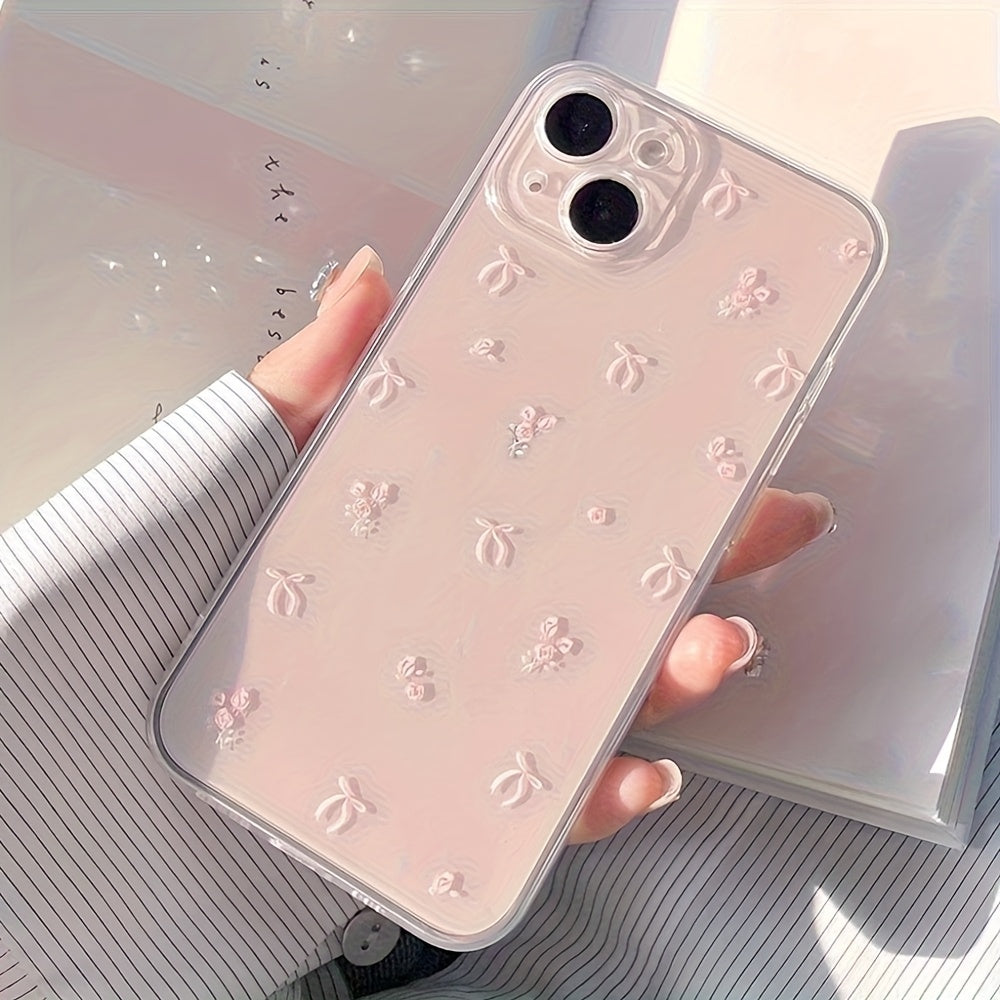Transparent TPU Phone Case with Pink Bow Design for iPhone 11 12 13 14 15 16 Pro Max XR Plus