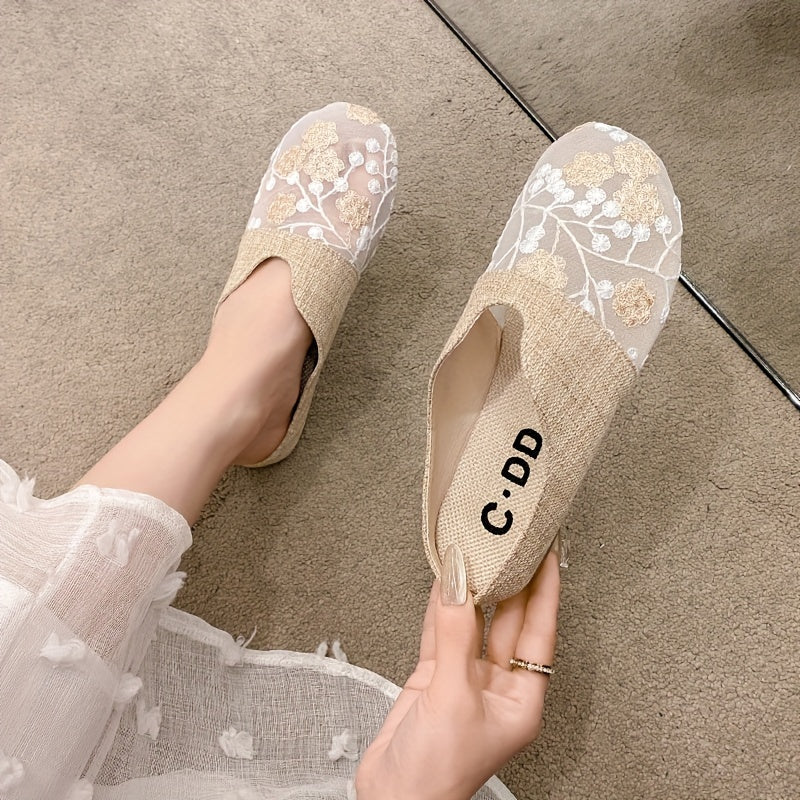Women's Slip-On Sandals Linen Mesh Flat Casual Summer Round Toe