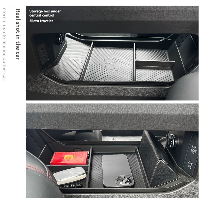 SUV Center Console Organizer Tray Black Synthetic Rubber Storage Solution
