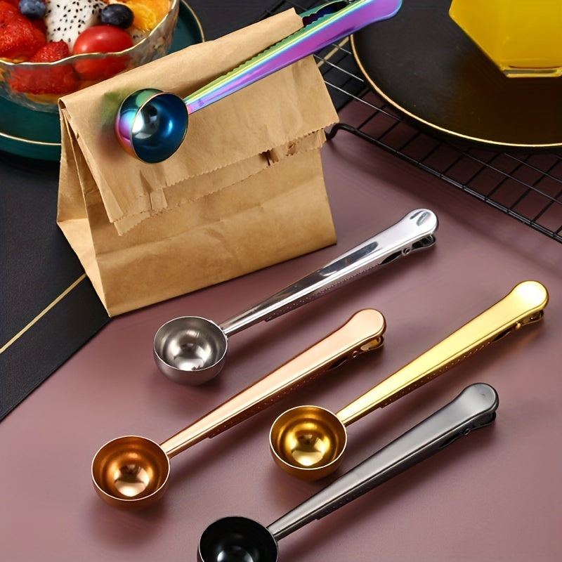 Stainless Steel Coffee Scoop with Bag Clip, Measuring Spoon, Sealing Clamp