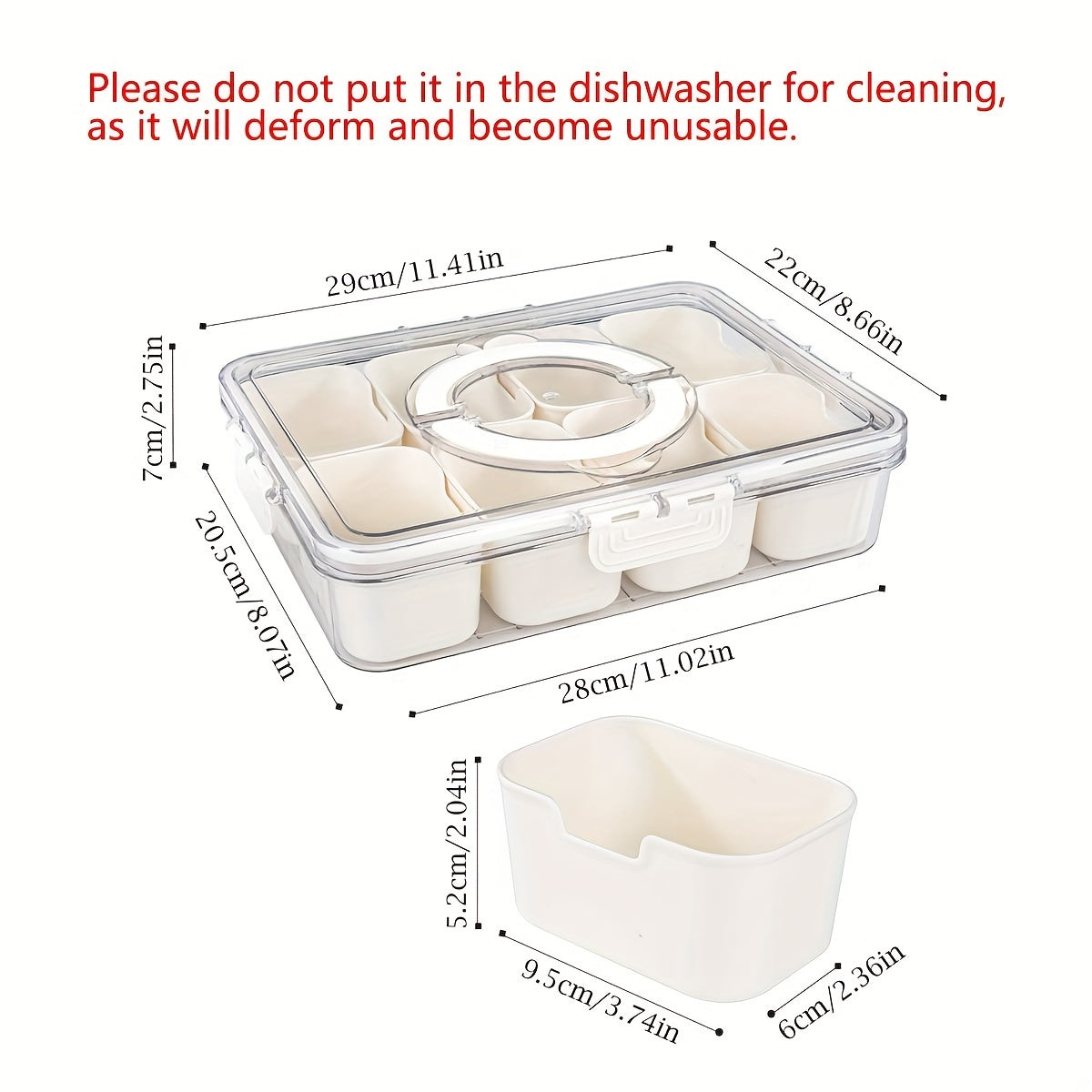 Square Food Storage Lunch Box with 4/8/9 Compartments and Handles Plastic Tray