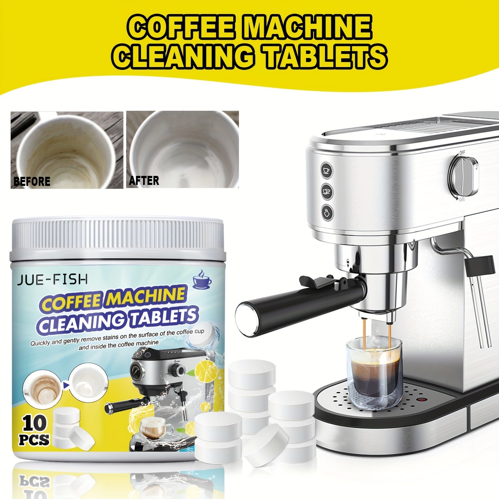 Effervescent Coffee Stain Remover Tablets for Cups, Stubborn Stain Cleaning