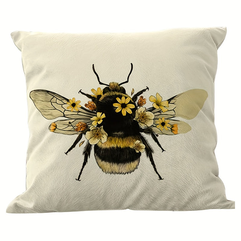 Yellow Floral Bee Throw Pillow Cover 45.72cm Decorative Cushion Case for Sofa Bed
