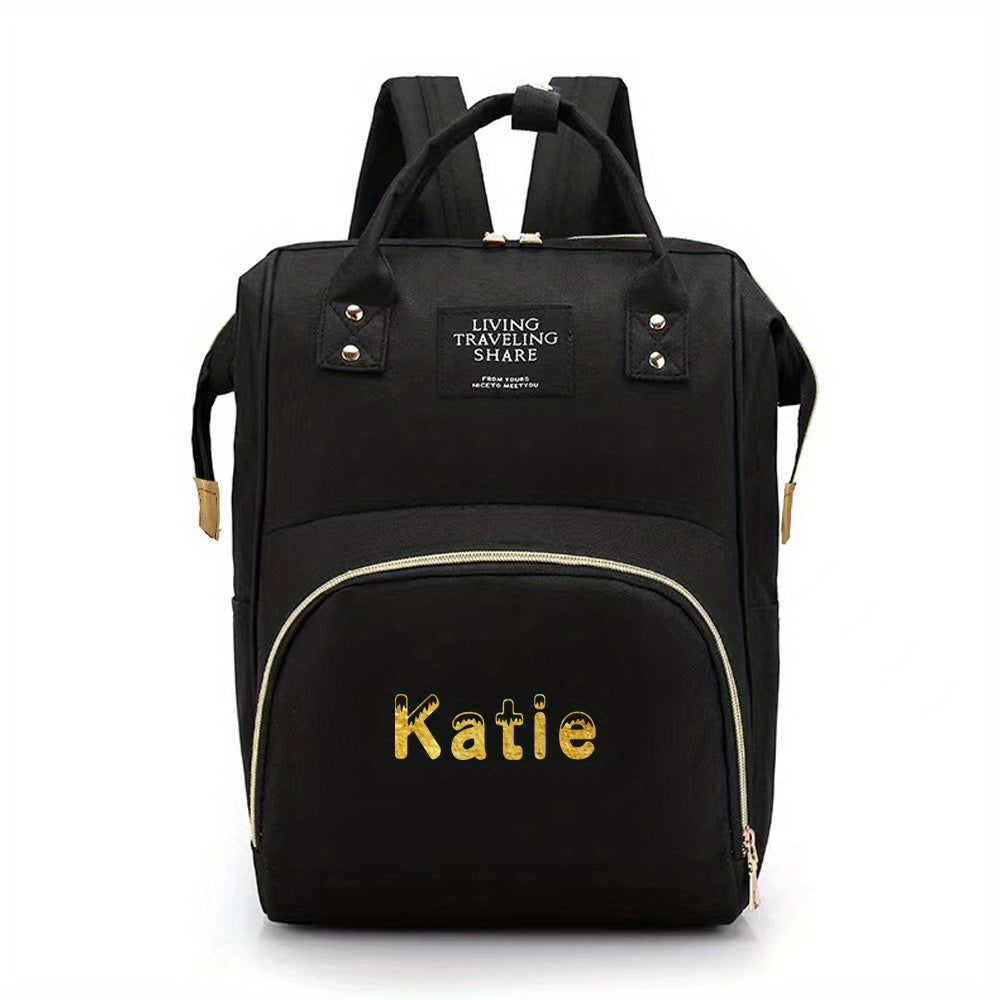 Black Oxford Cloth Mommy Backpack with Large Capacity and Travel Organizer