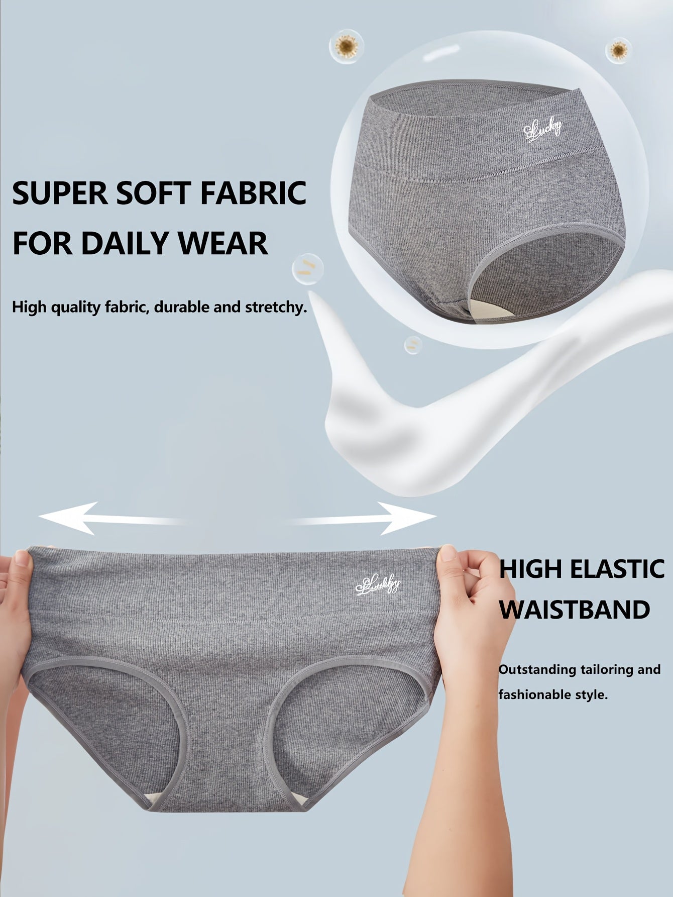 4-pack paxta o'rtacha balandlikdagi ichki kiyimlar, harf bosma, nafas oladigan to'qima, oddiy uslub va ayollar uchun qulay teriga do'st moslik.