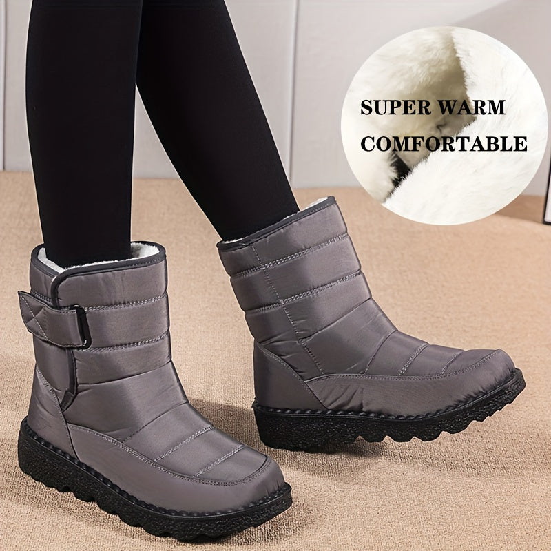 Women's Mid Heel Snow Boots Water-Resistant Fabric All-Season Sizes 36-43