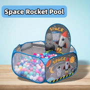 Bolalar uchun ko‘k polyester kosmik mavzuli to‘p o‘yin maydonchasi chodiri, ichki o‘yin uchun, yig‘iladigan va portativ