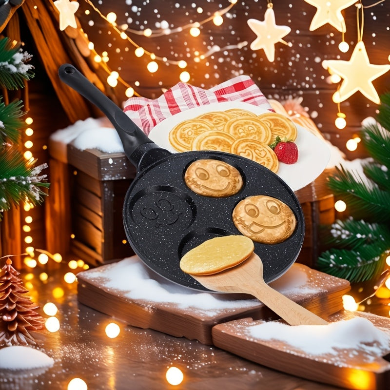 4-Cavity Non-Stick Mini Crepe Maker with Happy Face & Cartoon Patterns Aluminum Alloy Frying Pan