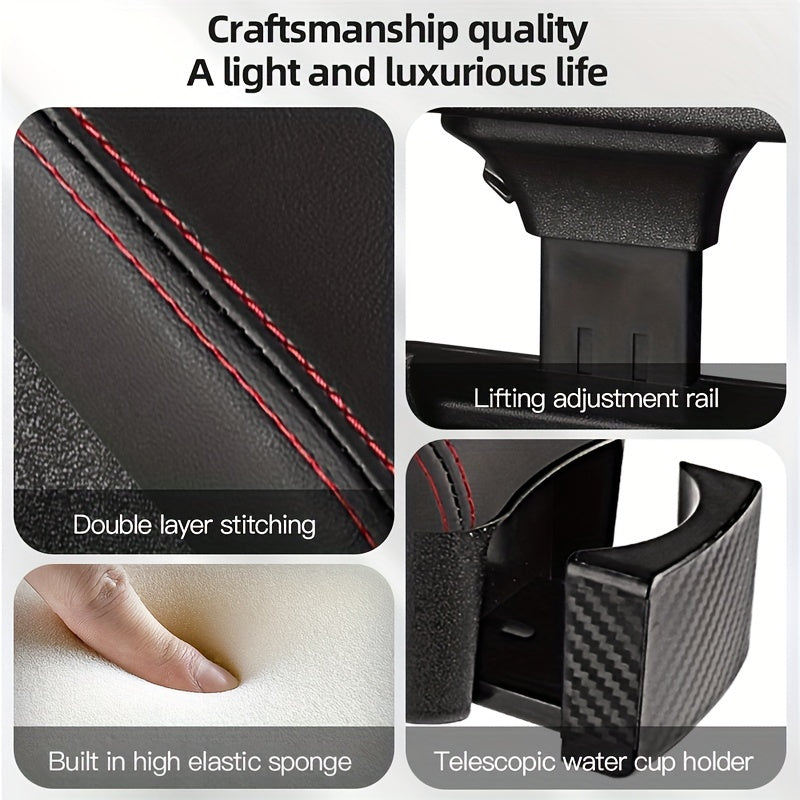 PU Leather Car Armrest Organizer with Hidden Cup Holder Black Center Console Storage