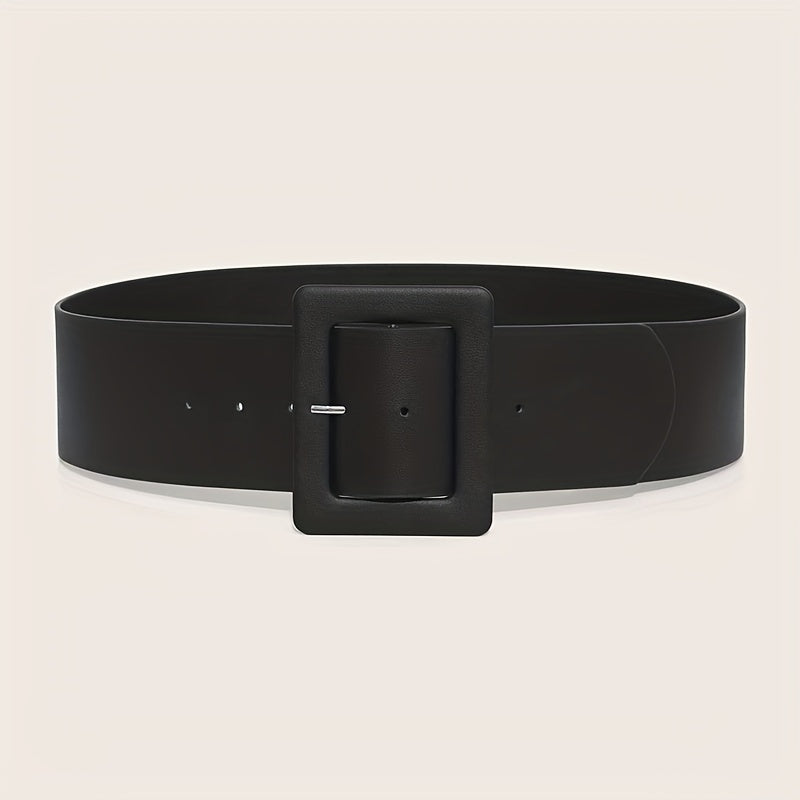Women's Wide PU Belt Square Buckle for Dresses and Coats