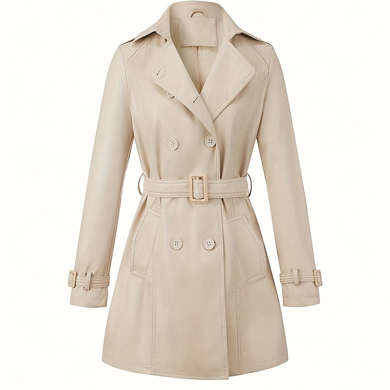 Women's Lightweight PU Leather Trench Coat with Belt Solid Color Spring Fall Windbreaker