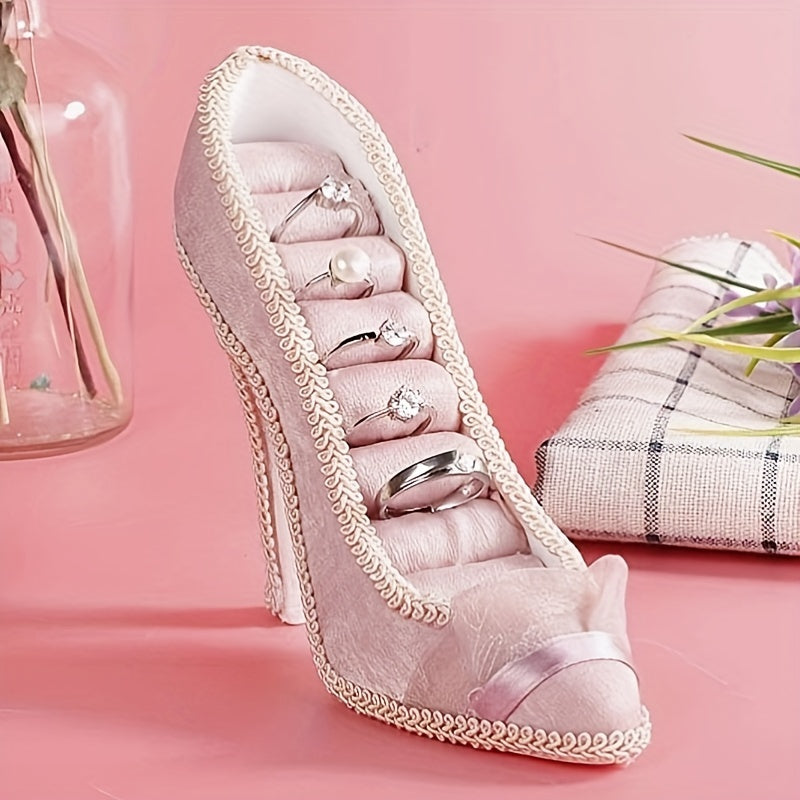 Розовый органайзер для украшений на высоком каблуке для колец, браслетов, ожерелий, брошей