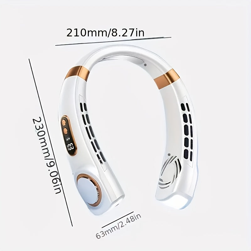 USB Neck Fan with Adjustable Speed LED Display Rechargeable Battery Lightweight for Outdoor Activities