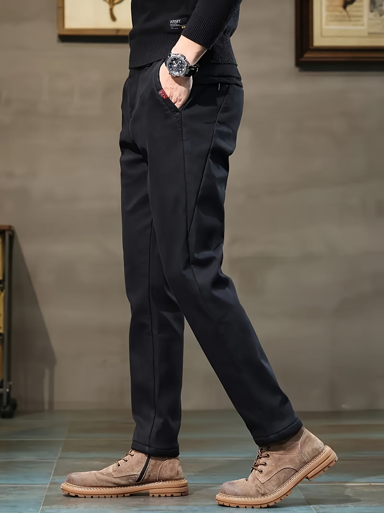 Men's Solid Color Regular Fit Work Pants Cotton Blend with Slight Stretch All-Season