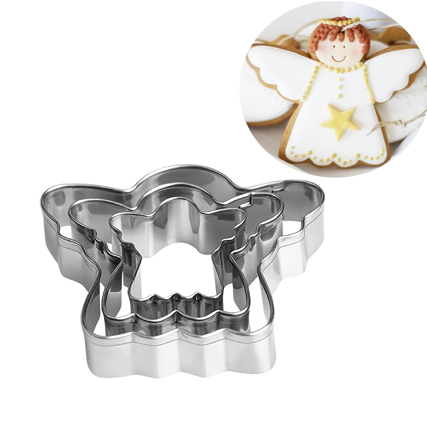 Set of 3 Stainless Steel Biscuit Cutters Angel Cupid Pastry Mold for Cookies and Cakes