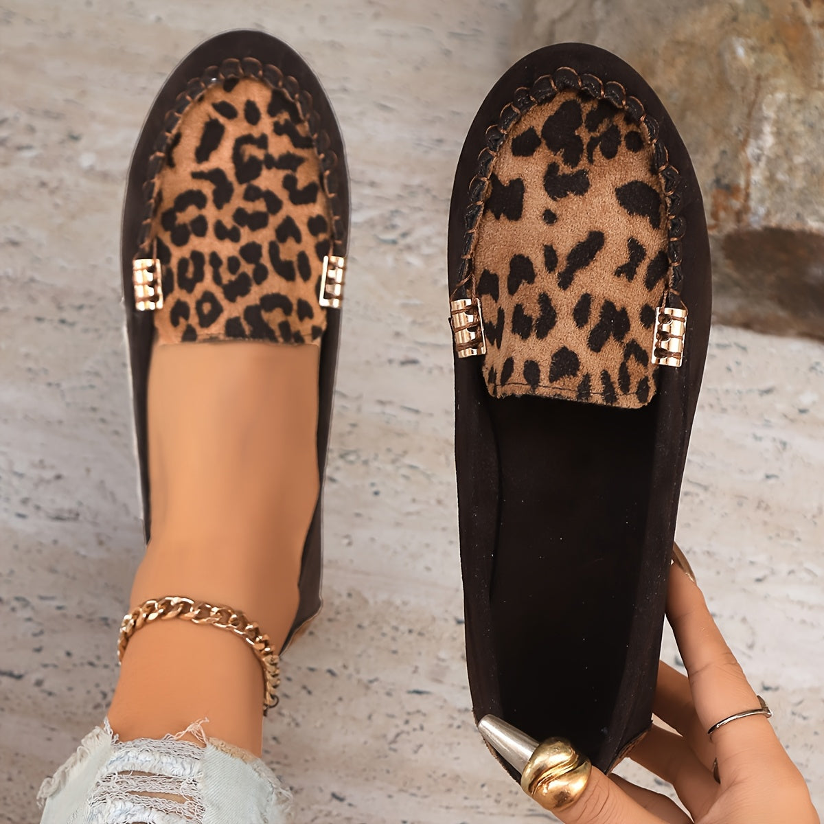 Women's Leopard Print Patchwork Loafers Slip-On Comfort All-Season Shoes