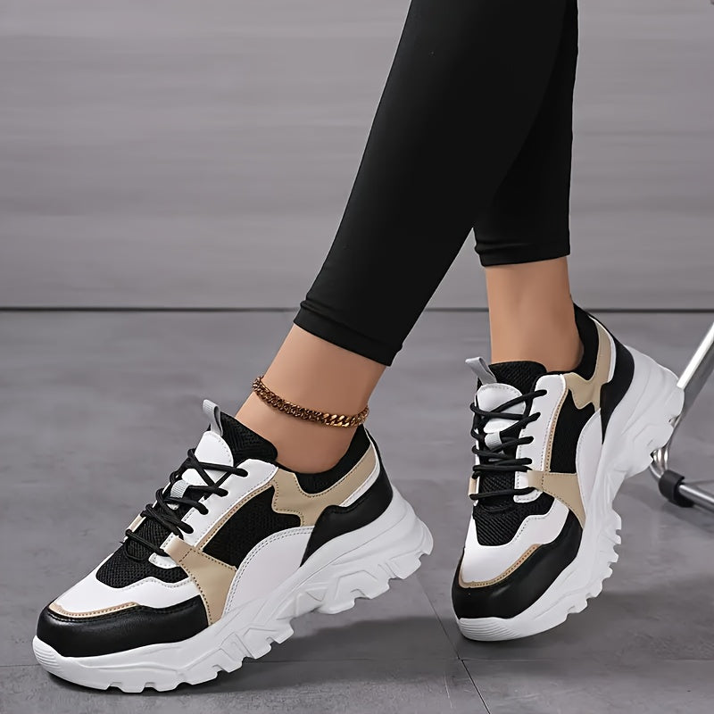 Women's Mesh Chunky Sneakers Casual Running Travel Black Gold